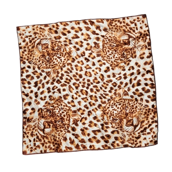 GLENTEX x‎ VINTAGE Made in Japan Leopard print animal motif scarf square - Picture 3 of 9